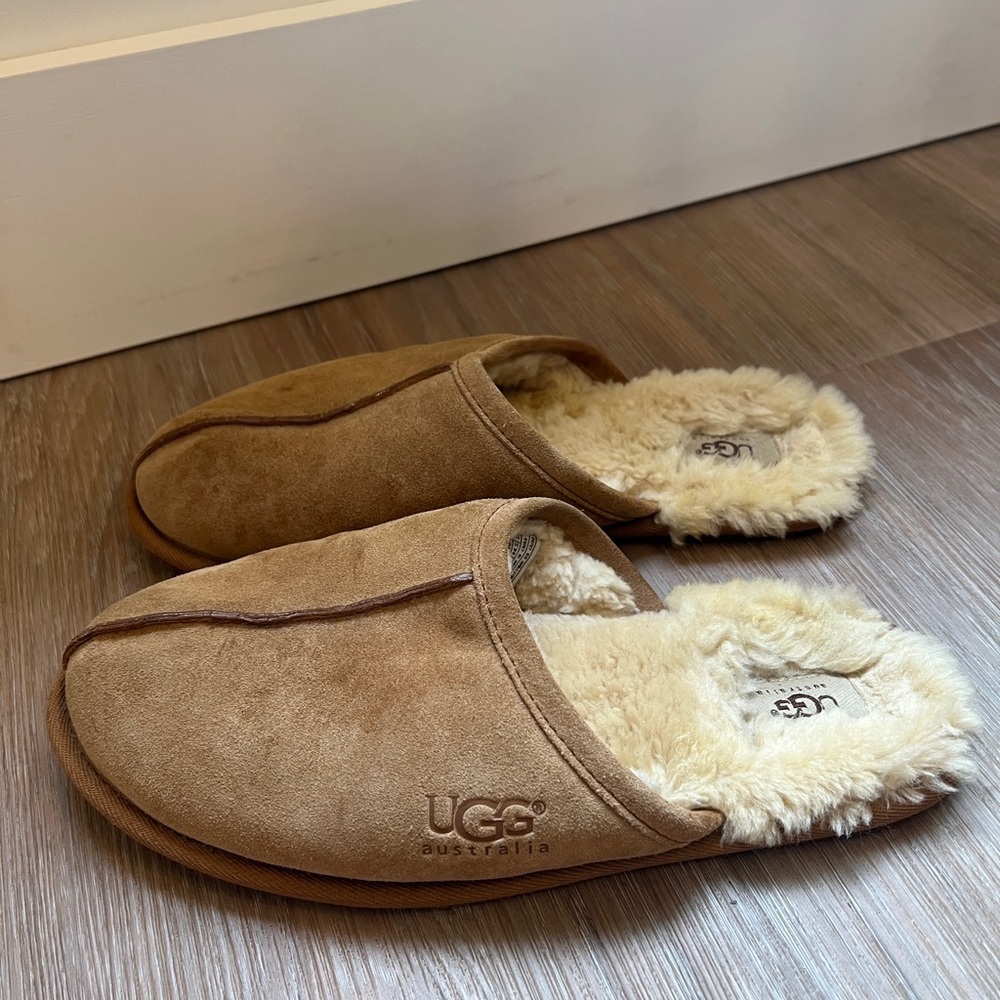UGG Australia Men’s Scuff Slippers Chestnut Suede Sheepskin Size 11 tan - Picture 3 of 7